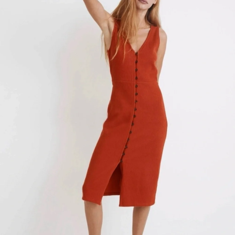 Madewell Rust Button-Front Ribbed Midi Dress - Picture 6 of 6
